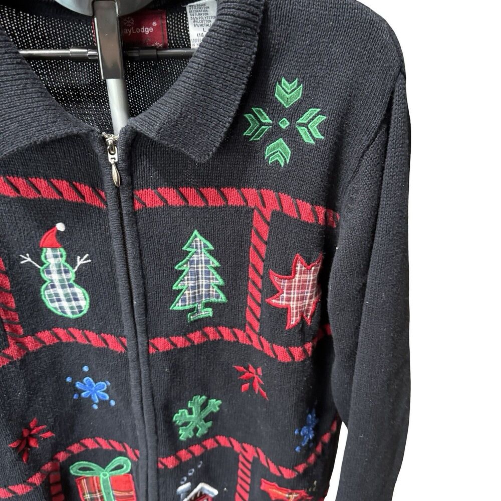 Holiday Lodge North Crest Women’s Black Full Zip Christmas Sweater Size Large - Picture 6 of 11